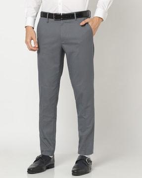 slim fit mid-rise trousers