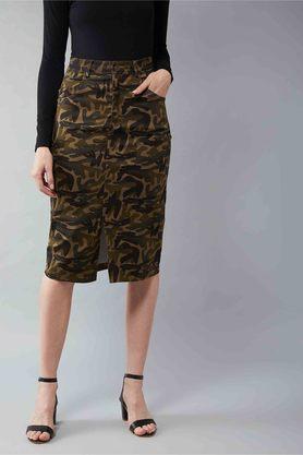 slim fit midi length cotton lycra womens casual skirt - multi