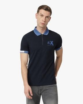 slim fit pique polo t-shirt with optical logo print