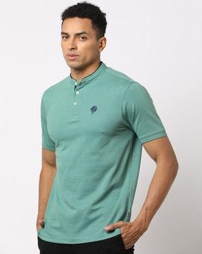 slim fit polo t-shirt with band collar