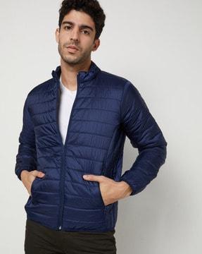 slim fit puffer jacket with zipper pockets