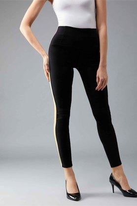 slim fit regular polyester lycra women's treggings - black