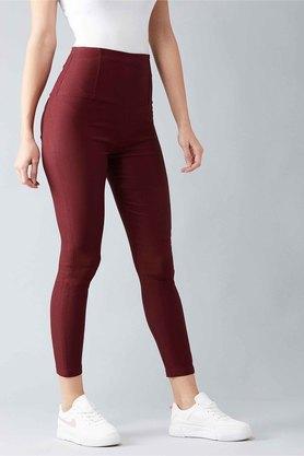 slim fit regular polyester lycra women's treggings - maroon