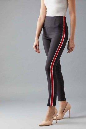 slim fit regular polyester lycra womens treggings - dark grey