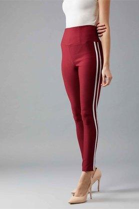 slim fit regular polyester lycra womens treggings - maroon