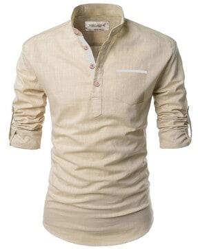 slim fit short kurta with roll-up sleeves