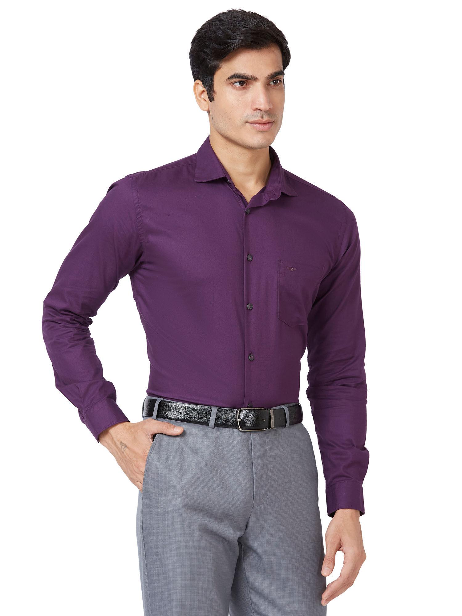 slim fit solid dark purple formal shirt