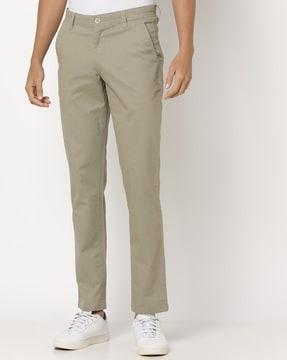 slim fit stretchable flat-front trousers