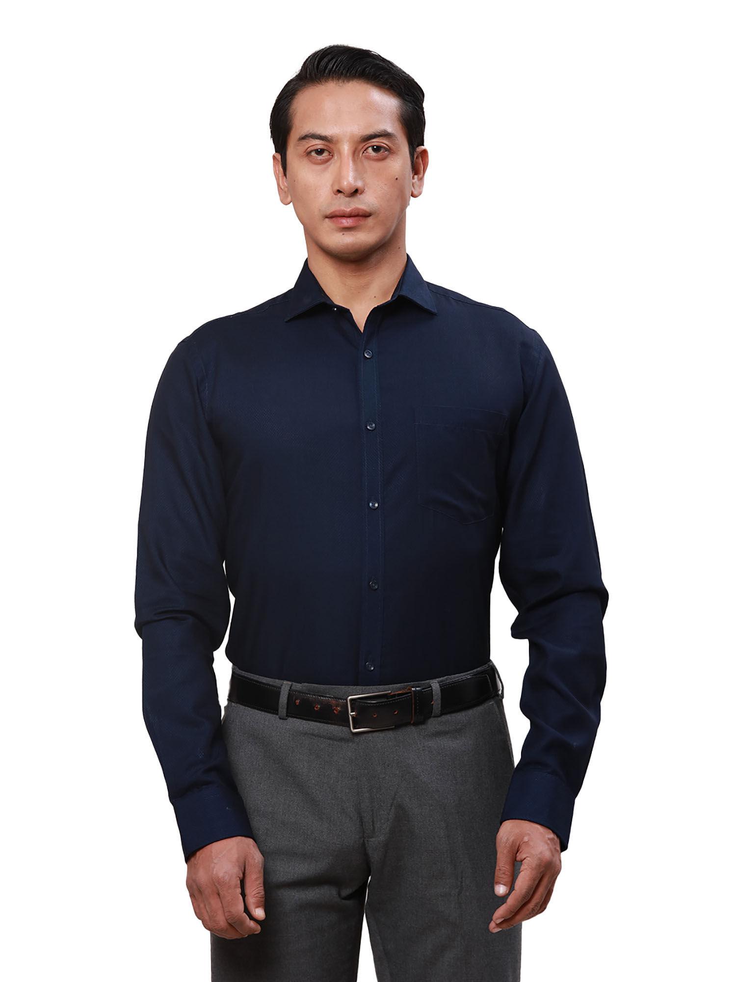 slim fit textured dark blue shirt