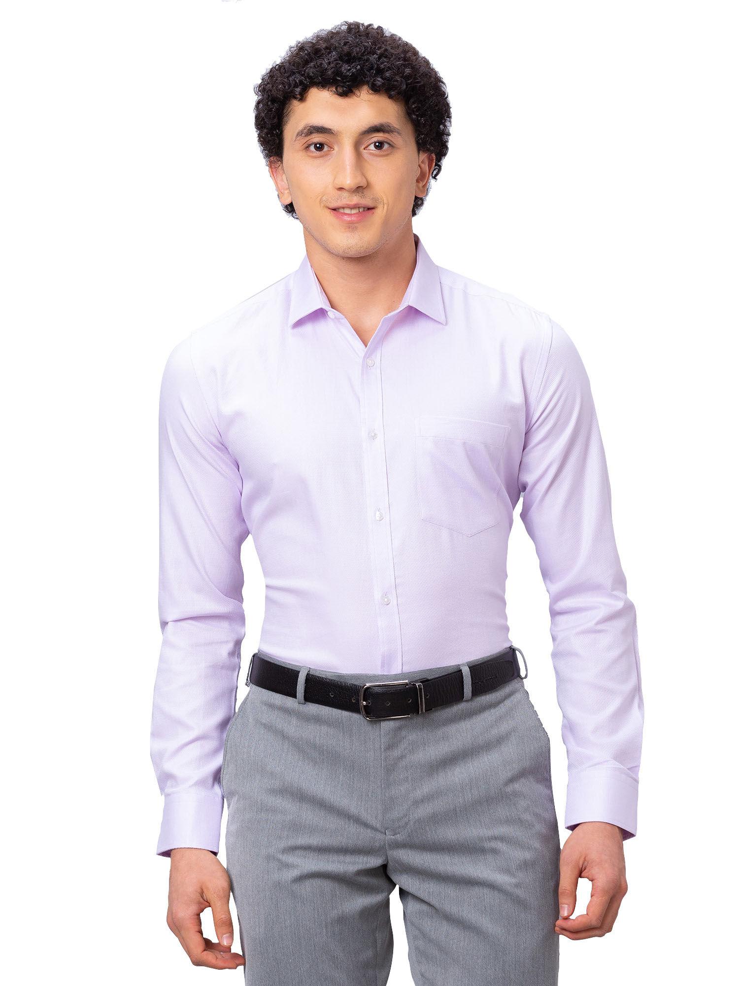 slim fit textured light purple shirt