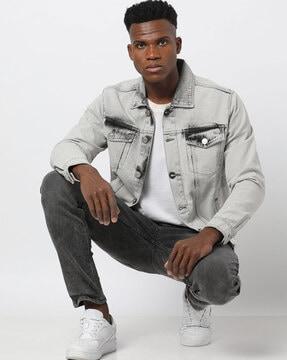 slim fit trucker jacket with flap pockets