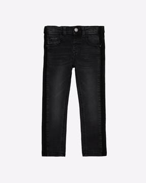 slim fit washed jeans with contrast panels