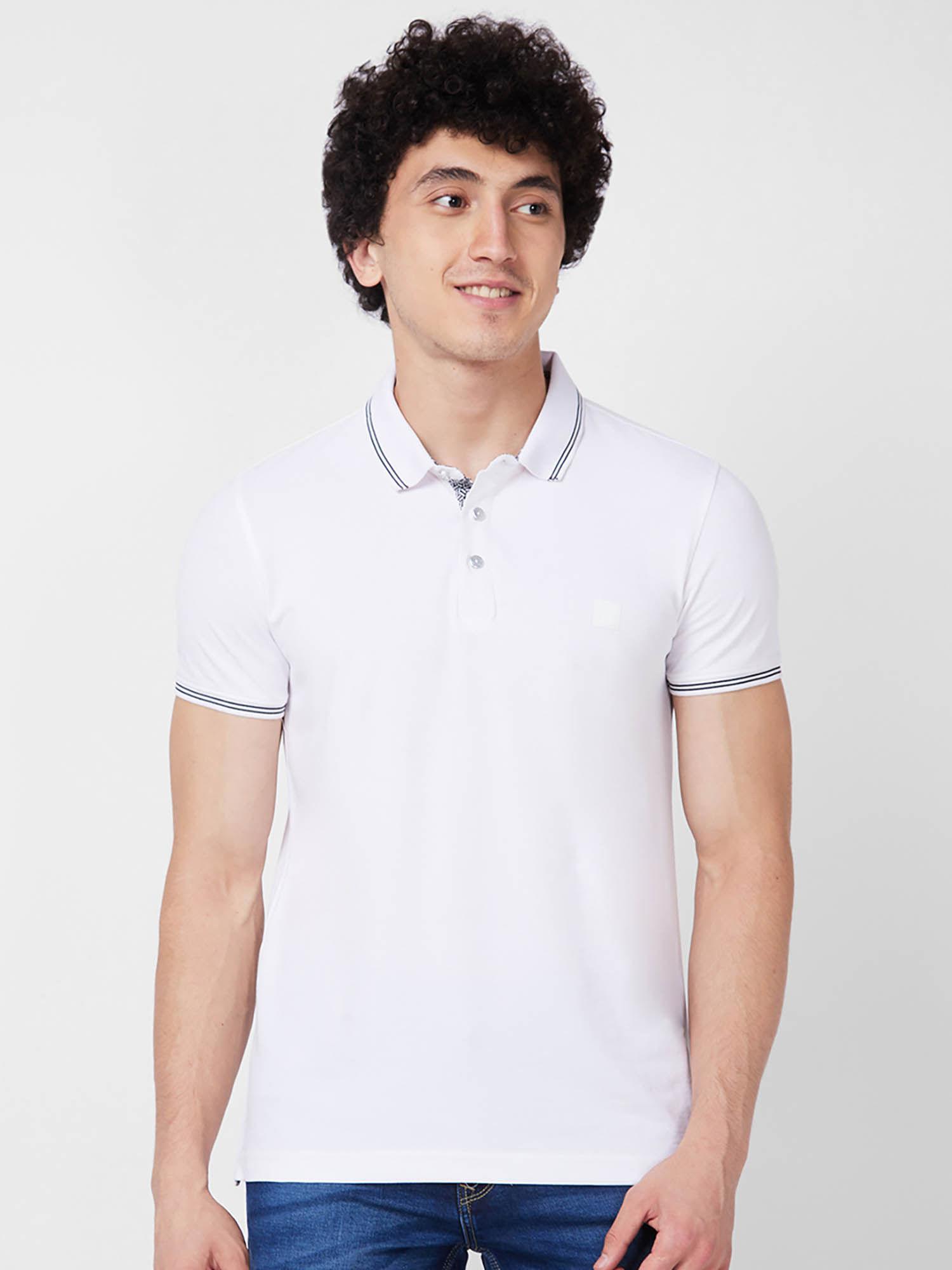 slim fit white polo t-shirt for men
