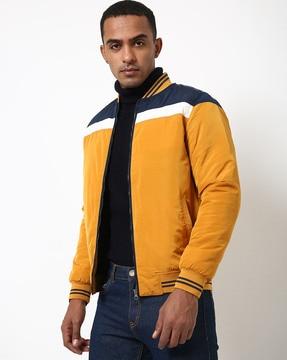 slim fit zip-front bomber jacket with contrast tipping