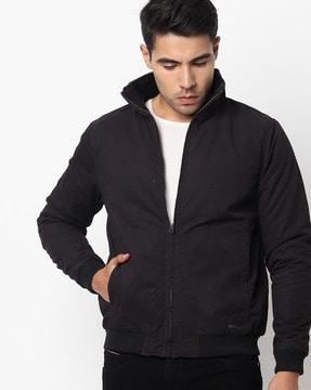 slim fit zip-front bomber jacket with insert pockets