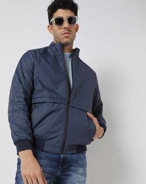 slim fit zip-front bomber jacket