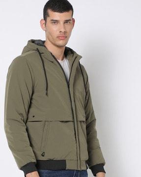 slim fit zip-front hooded jacket