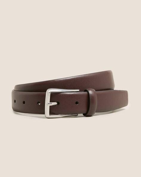 slim leather belt with buckle closure