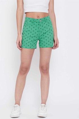 slim-mid-thigh-cotton-women's-casual-wear-shorts---green