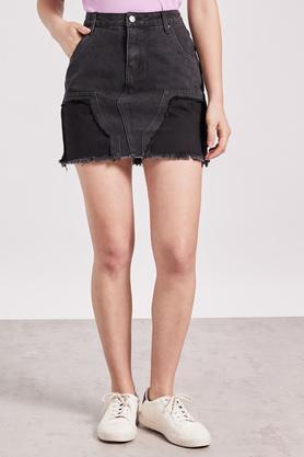 slim above knee blended women's casual wear skirts - charcoal