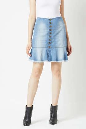 slim above knee denim women's casual wear skirts - blue