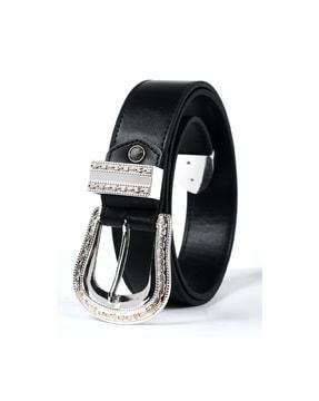 slim belt with tang buckle closure