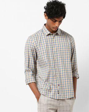 slim checked shirt with patch pocket