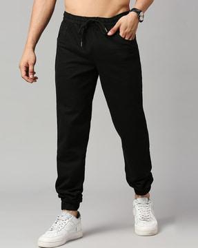 slim-fit flat-front joggers with elasticated drawstring waist