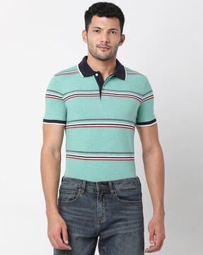 slim-fit stretch cotton striped polo shirt