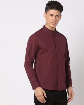 slim fit band collar shirt