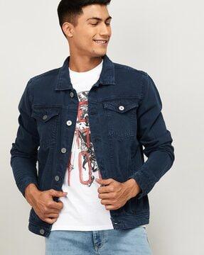 slim fit biker jacket with flap pockets