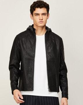 slim fit biker jacket with hood