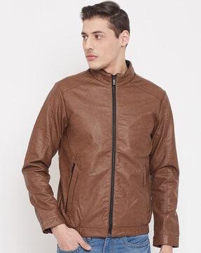 slim fit biker jacket with zip-front