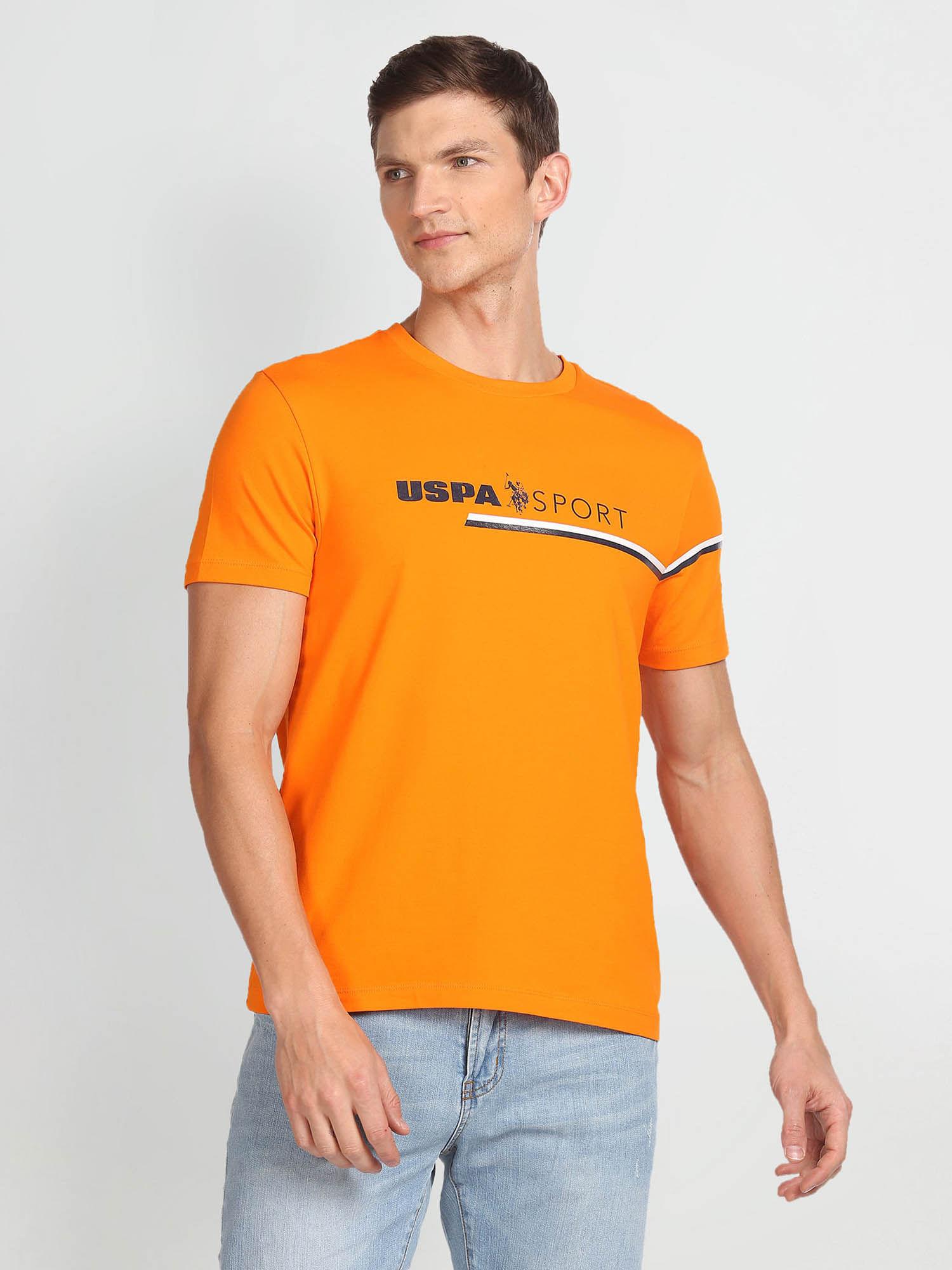 slim fit brand print t-shirt orange