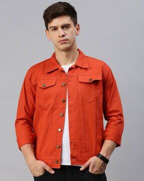 slim-fit button-closure jacket with flap pockets