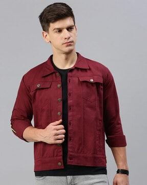 slim-fit button-down jacket with flap pockets