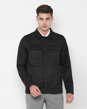 slim fit button-down jacket with flap pockets