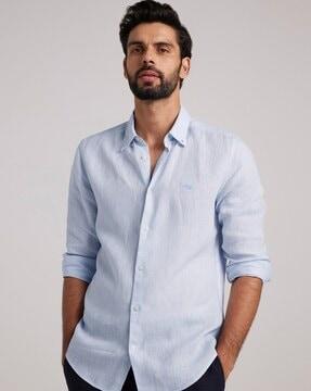 slim fit button-down shirt with embroidery