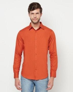 slim fit button-front shirt