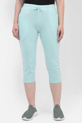 slim fit calf length blended fabric women's casual wear capris - blue