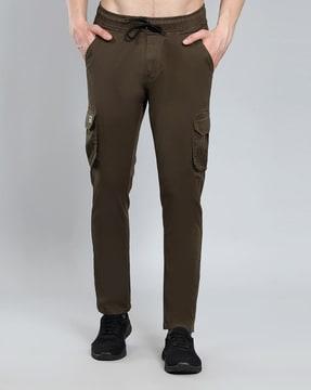 slim fit cargo pants with drawstring waist