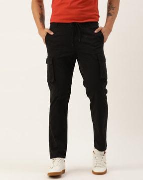 slim fit cargo pants with drawstring