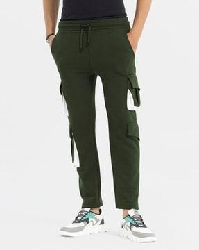 slim fit cargo track pants with drawstring waist