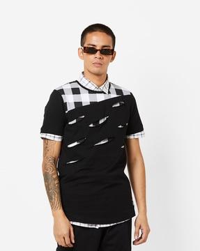 slim fit checked cut & sew t-shirt