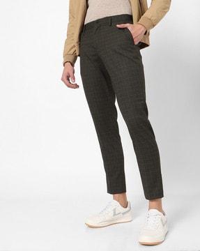 slim fit checked flat-front ankle length pants