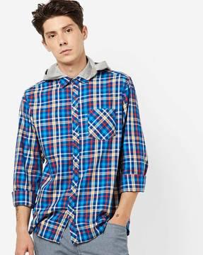 slim fit checked shirt with hood