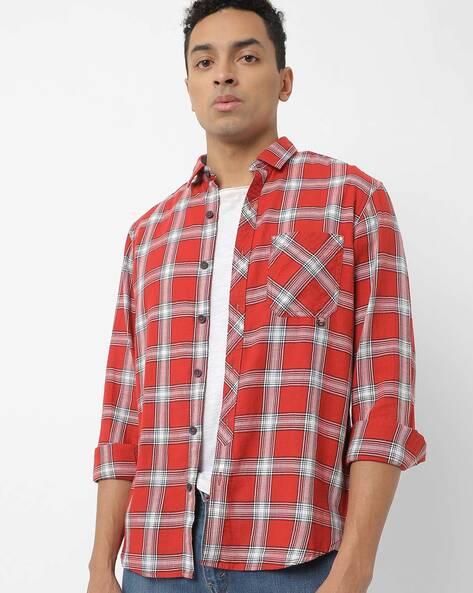 slim fit checked shirt with patch pocket