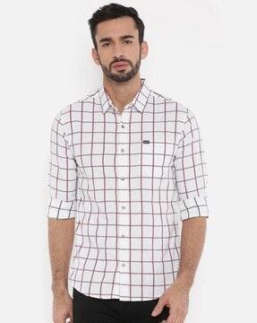 slim fit checked shirt with patch pocket