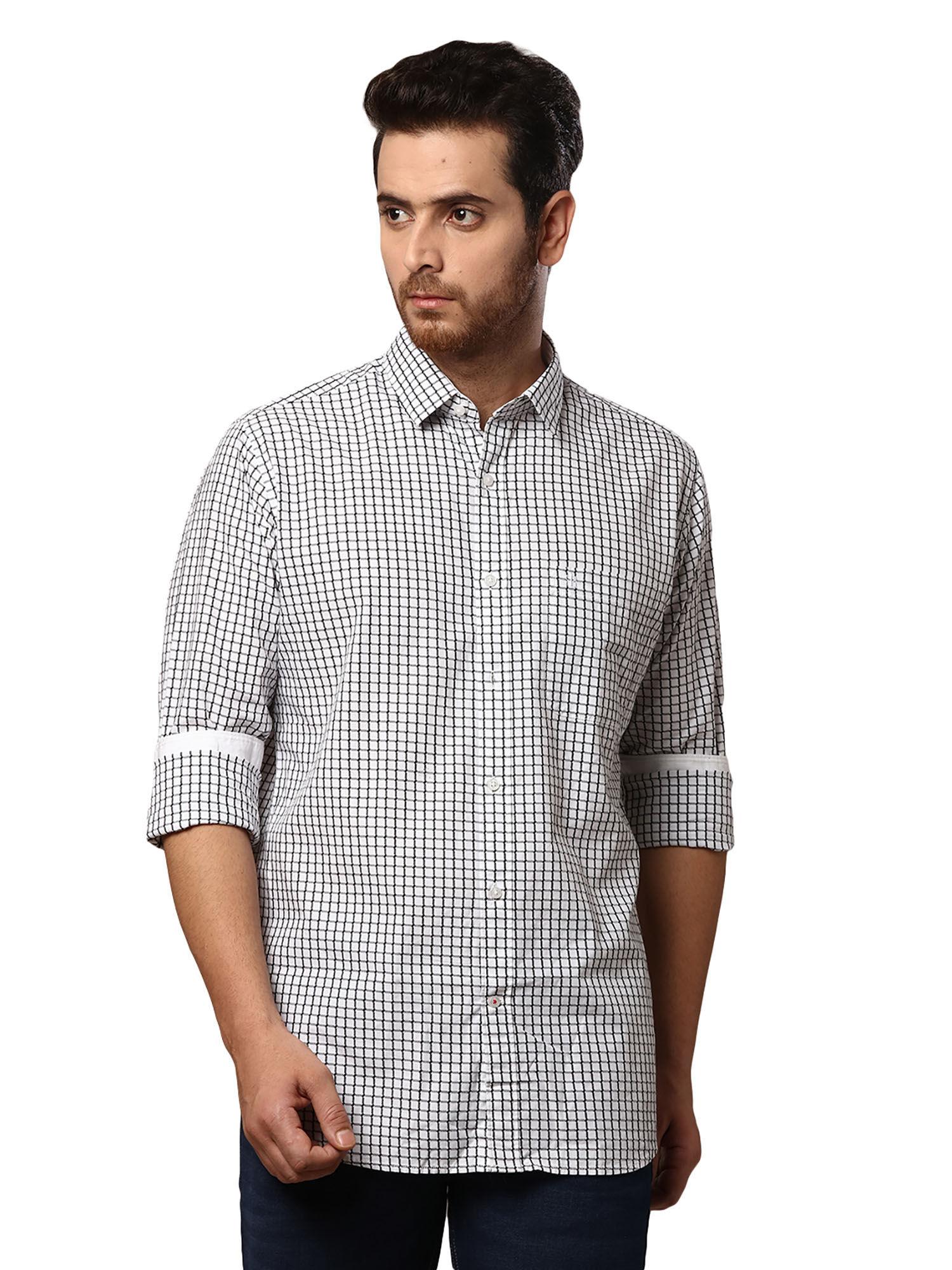 slim fit checkered black casual shirt