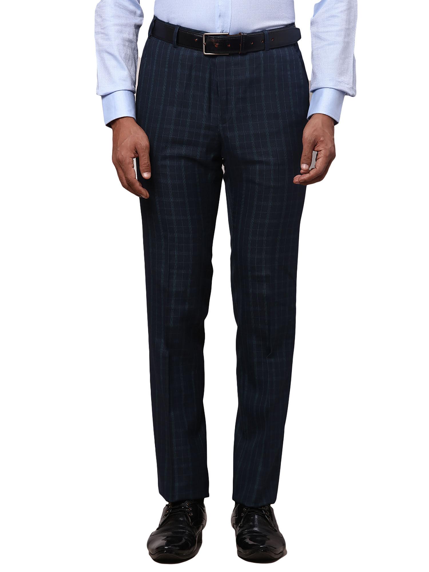 slim fit checkered blue trousers